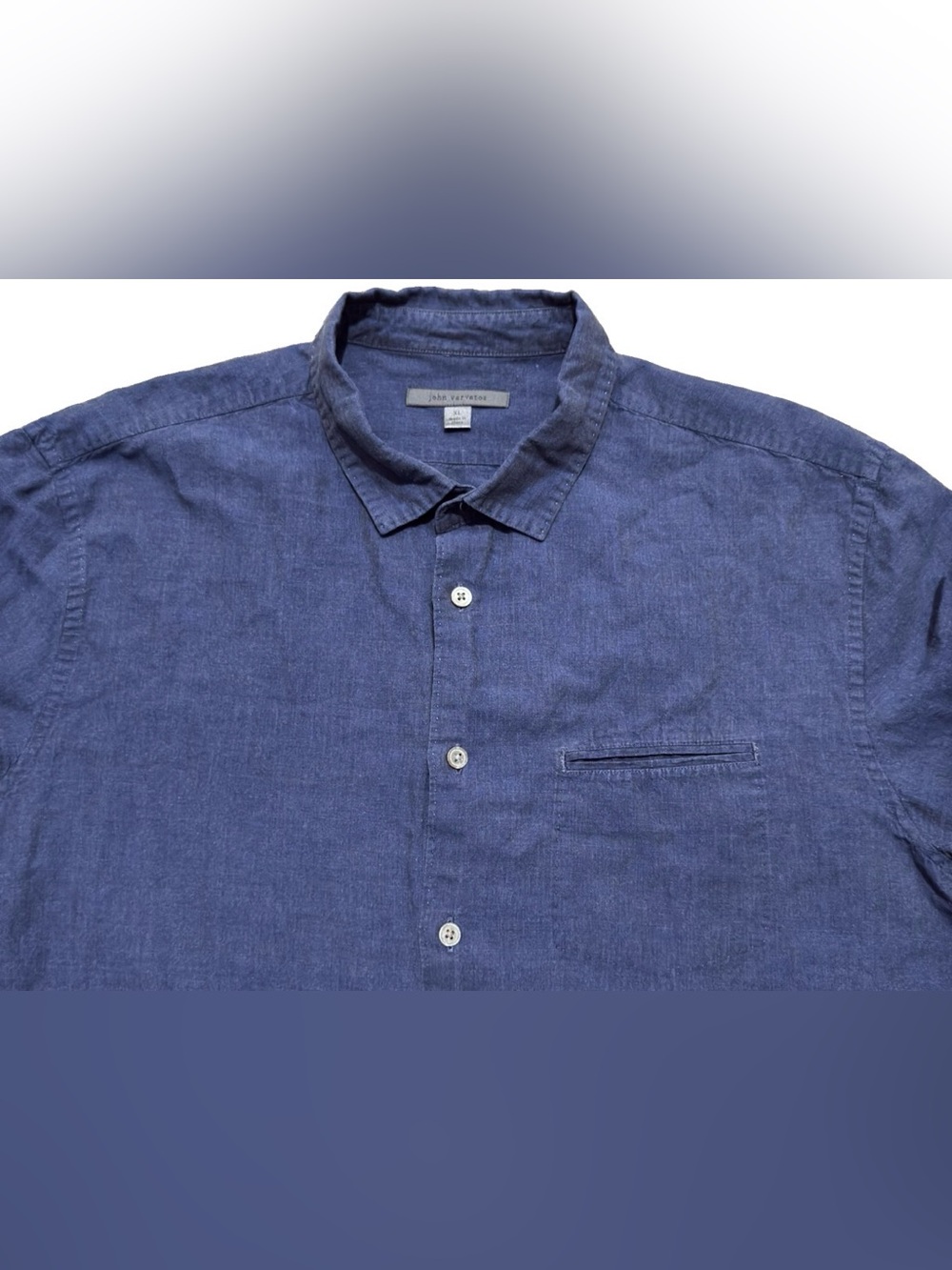 John Varvatos Luxury Linen Blend Slim Fit Button Down Shirt Blue Men's Size XL